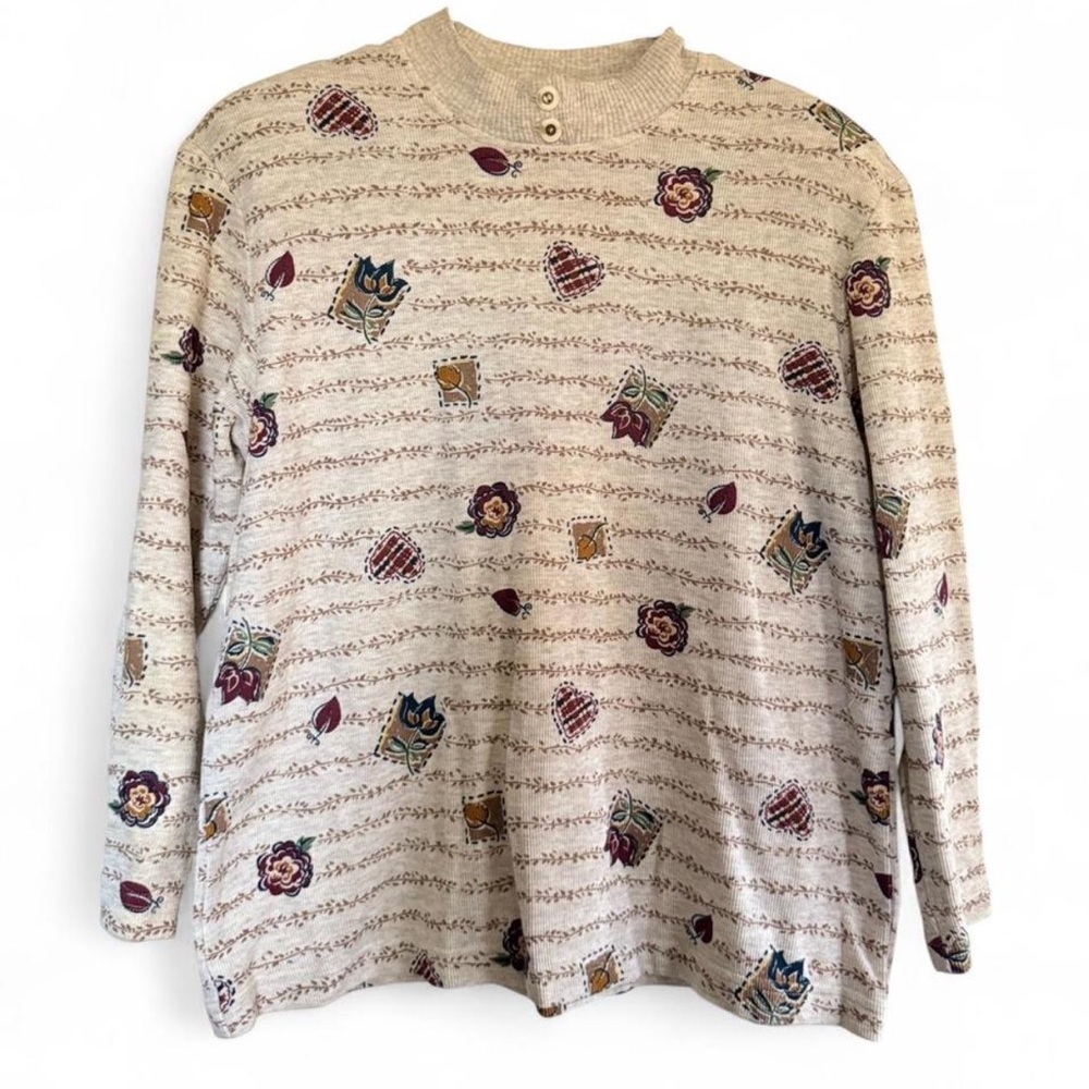 Vintage Autumn Mock Neck Patterned Sweater